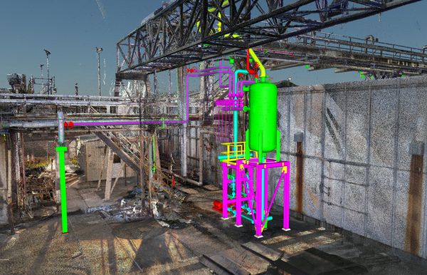 Projeto 3D de Vaso de Pressão ASME dentro de um Modelo de Nuvem de Pontos