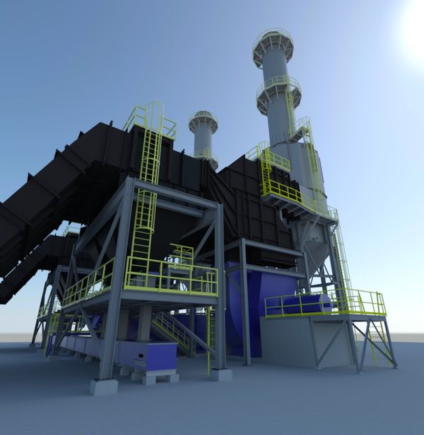 Render de Diseño de Ingeniería 3D de un Lavador de Gases por Vía Húmeda Propietario
