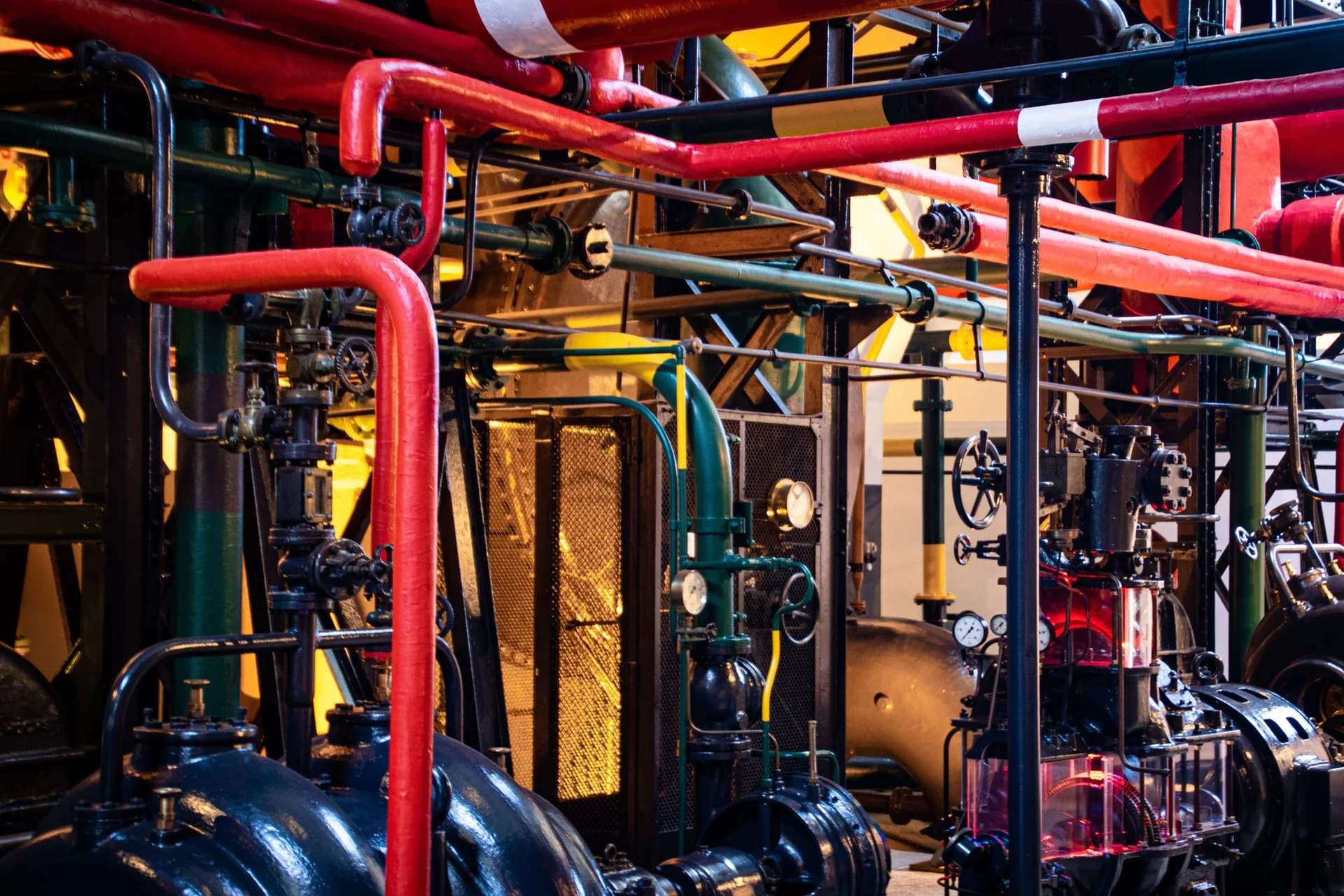 Industrial piping and process equipment inside a plant